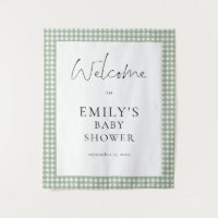Sage Green Gingham Script Welcome Baby Shower