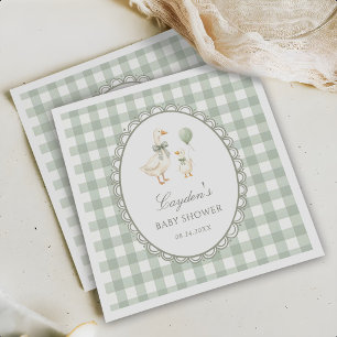 Sage Green Gingham Silly Goose Baby Shower Napkins