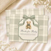 Sage Green Gingham Teddy Bear Books for Baby