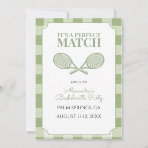 Sage Green Gingham Tennis Bachelorette Invitation