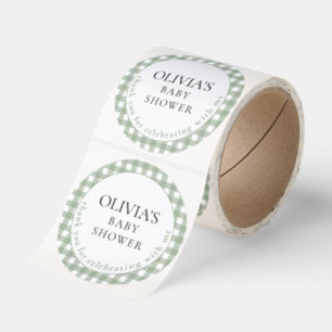 Sage Green Gingham Thank You Baby Shower Classic Round Sticker
