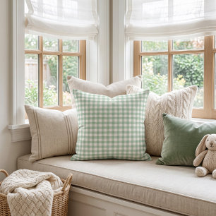 Sage Green Gingham Throw Pillow