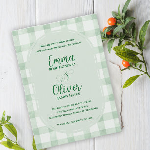 Sage Green Gingham Wedding Garden Party Invitation