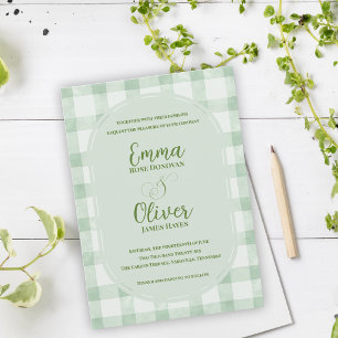 Sage Green Gingham Wedding Garden Party Invitation