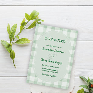 Sage Green Gingham Wedding Garden Party  Save The Date
