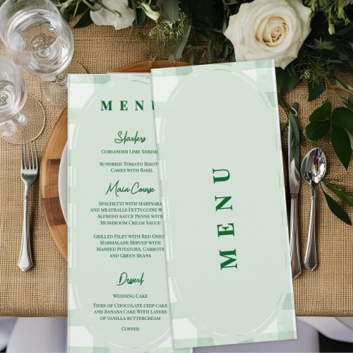 Sage Green Gingham Wedding Reception Dinner Menu