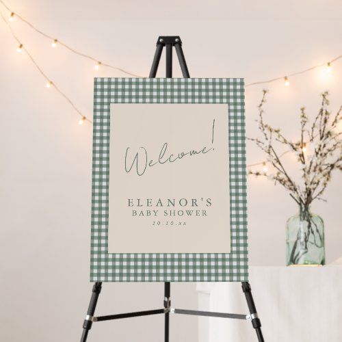 Sage Green Gingham Welcome Baby Shower Sign