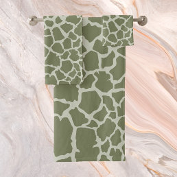 Sage Green Giraffe Print Bath Towel Set