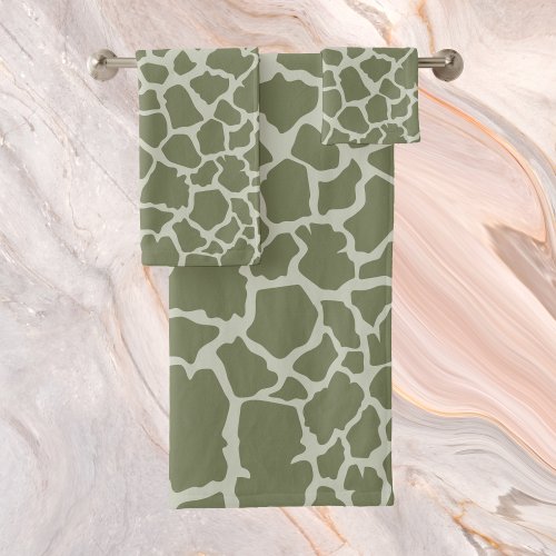 Sage Green Giraffe Print Bath Towel Set