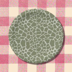 Sage Green Giraffe Print Paper Plates