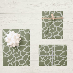 Sage Green Giraffe Print Wrapping Paper Sheets