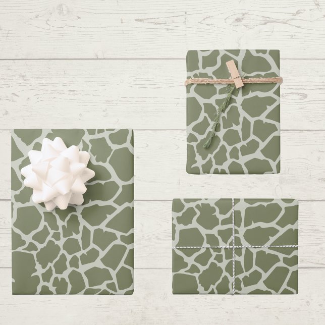 Sage Green Giraffe Print Wrapping Paper Sheets (Creator Uploaded)