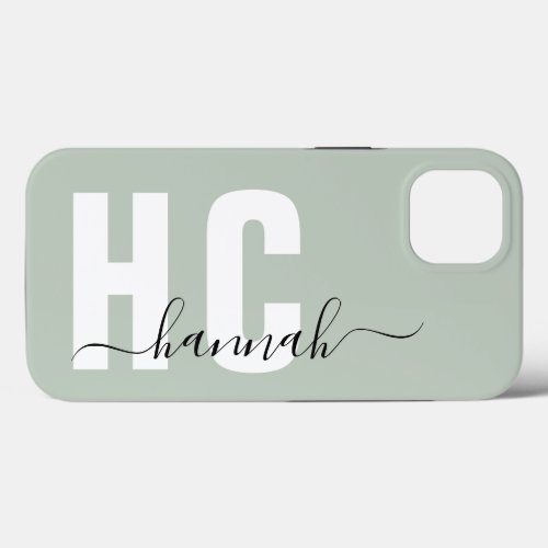 Sage Green Girly Script Monogram Name iPhone 13 Case