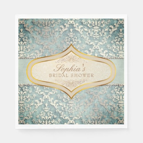 Sage Green Glimmer Damask Wedding Bridal Shower Napkins