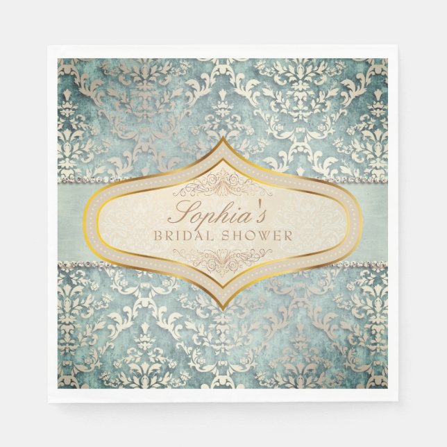 Sage Green Glimmer Damask Wedding Bridal Shower Napkins (Front)
