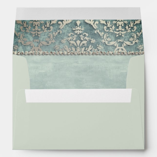 Sage Green Glimmer Damask Wedding Envelope (Back (Bottom))