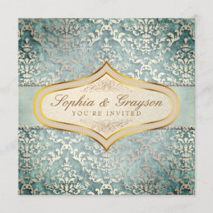 Sage Green Glimmer Damask Wedding Invite