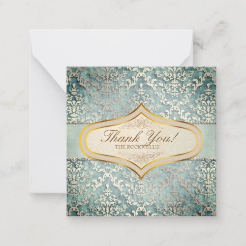 Sage Green Glimmer Damask Wedding Note Card