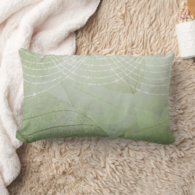 Sage Green Glitter Elegant Fantasy Chic Trendy Lumbar Pillow (Blanket)