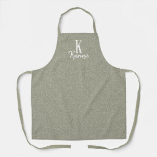 Sage green glitter monogram and name apron