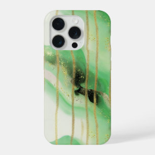Sage Green Gold Abstract Stripes iPhone 15 Pro Case