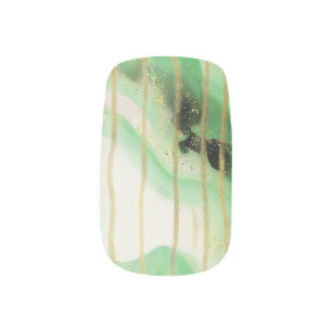 Sage Green Gold Abstract Stripes Minx Nail Art