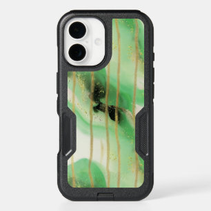 Sage Green Gold Abstract Stripes iPhone 16 Case