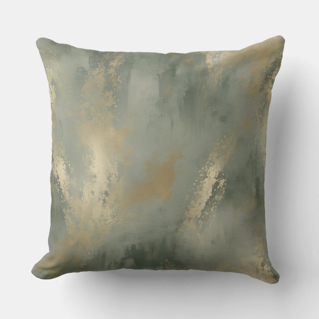 Sage Green Gold Abstract Throw Pillow (Front)