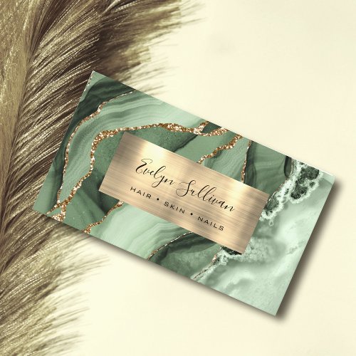 Sage Green Gold Agate Business Card