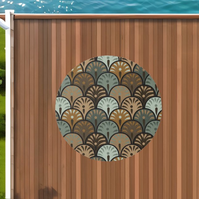 Sage Green Gold and Brown Fish Scale Pattern Fall  Outdoor Rug (Insitu (Outdoor 1))