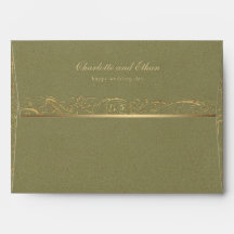 Sage Green & Gold Baroque Border Wedding Envelope