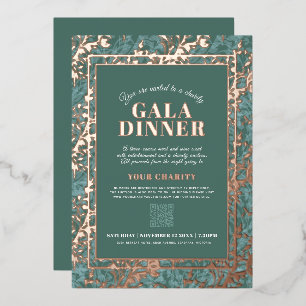 Sage green gold botanica pattern gala dinner event foil invitation