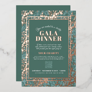 Sage green gold botanica pattern gala dinner event foil invitation