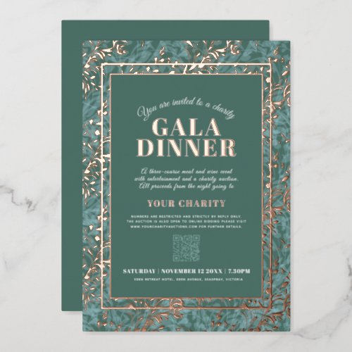 Sage green gold botanica pattern gala dinner event foil invitation