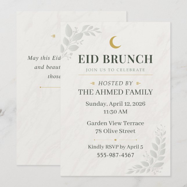 Sage Green & Gold Botanical Sage Eid Brunch Moon Invitation (Front/Back)