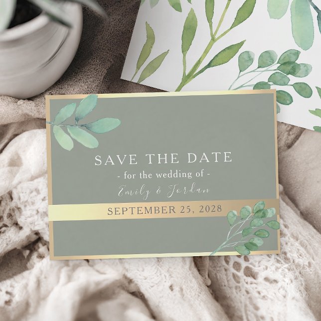 Sage Green Gold Botanical Save the Date (Creator Uploaded)