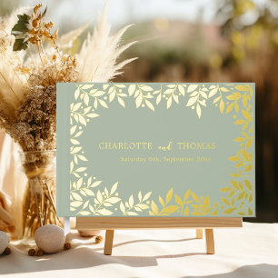 Sage green gold botanical wedding foil guest book
