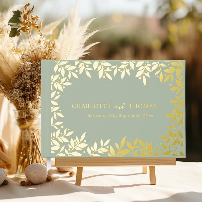 Sage green gold botanical wedding  foil guest book  (Creator Uploaded)