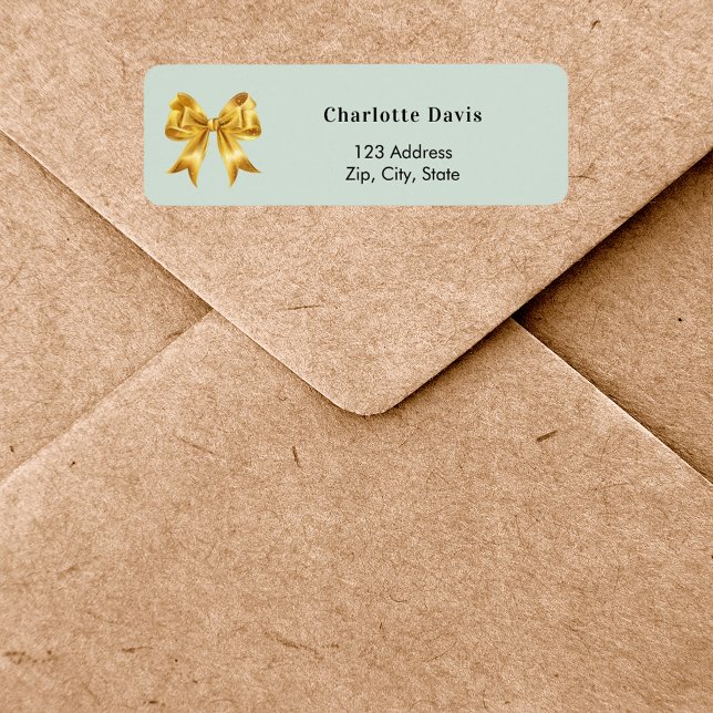 Sage green gold bow return address  label (Creator Uploaded)
