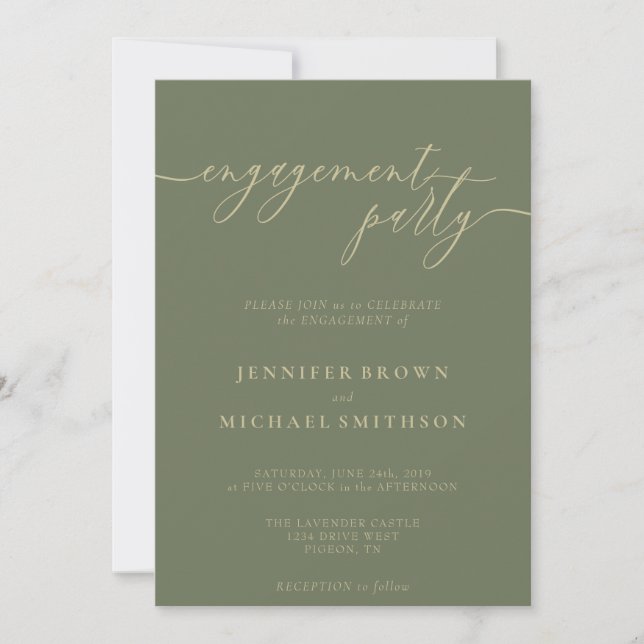Sage Green Gold Casual Engagement Party Invitation (Front)