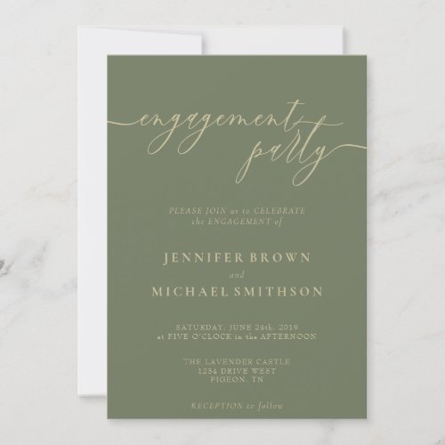 Sage Green Gold Casual Engagement Party Invitation