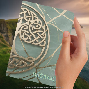 Sage Green Gold Celtic Tree of Life Crann Bethadh  Passport Holder