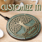 Sage Green Gold Celtic Tree of Life Crann Bethadh Wireless Charger