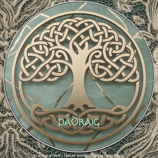 Sage Green Gold Celtic Tree of Life Crann Bethadh Wireless Charger