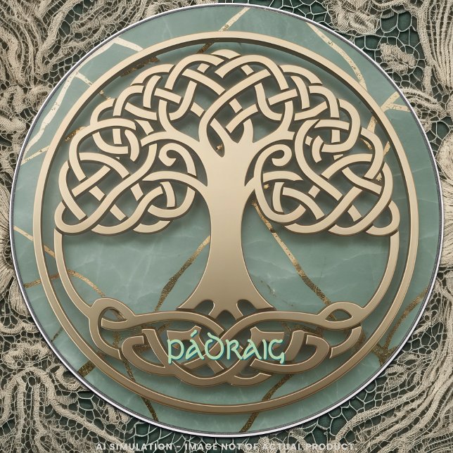 Sage Green Gold Celtic Tree of Life Crann Bethadh  Wireless Charger (Creator Uploaded)