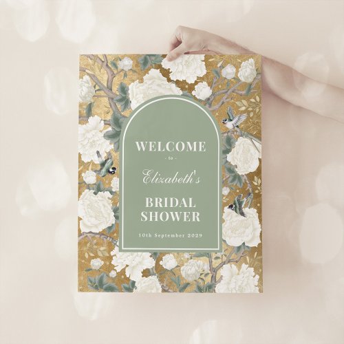 Sage Green Gold Chinoiserie Bridal Shower Welcome Poster