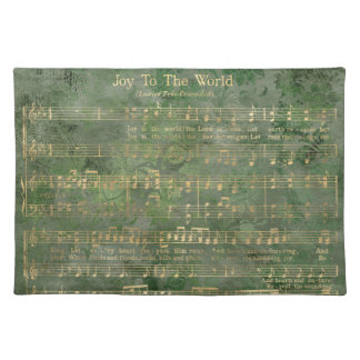 Sage Green Gold Christmas Music Joy To The World Cloth Placemat