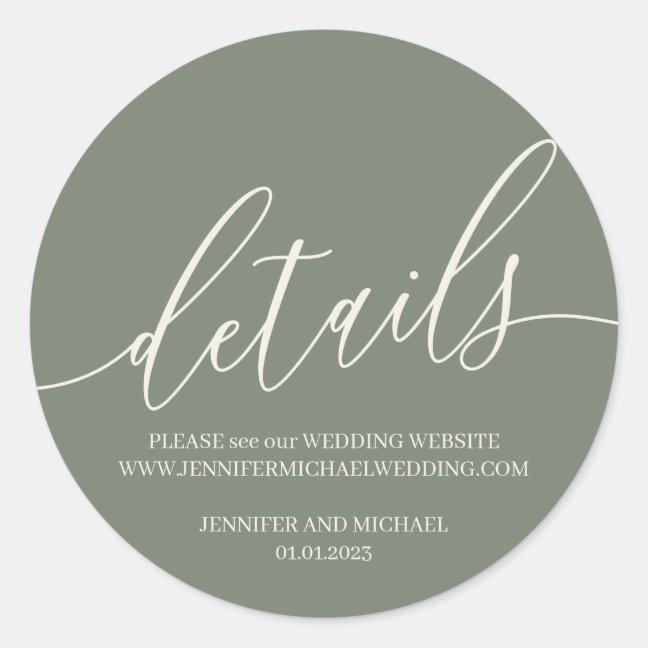 Sage Green Gold concept Details Signature text Classic Round Sticker