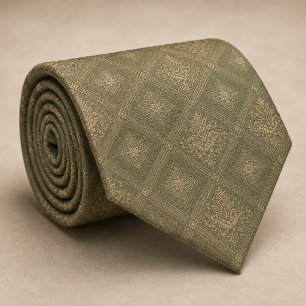 Sage Green Gold Diamond Damask Royal Neck Tie