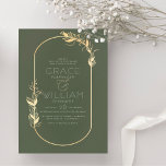 Sage Green & Gold Elegant Botanical Frame Wedding Invitation<br><div class="desc">Chic and elegant sage green invitations with a faux gold botanical frame and white typography. A hand-drawn greenery frame with your names and event details in simple, delicate typography with a gold flourish ampersand. Perfect for a spring, summer, fall, or winter wedding. Cards reverse to the same green color with...</div>
